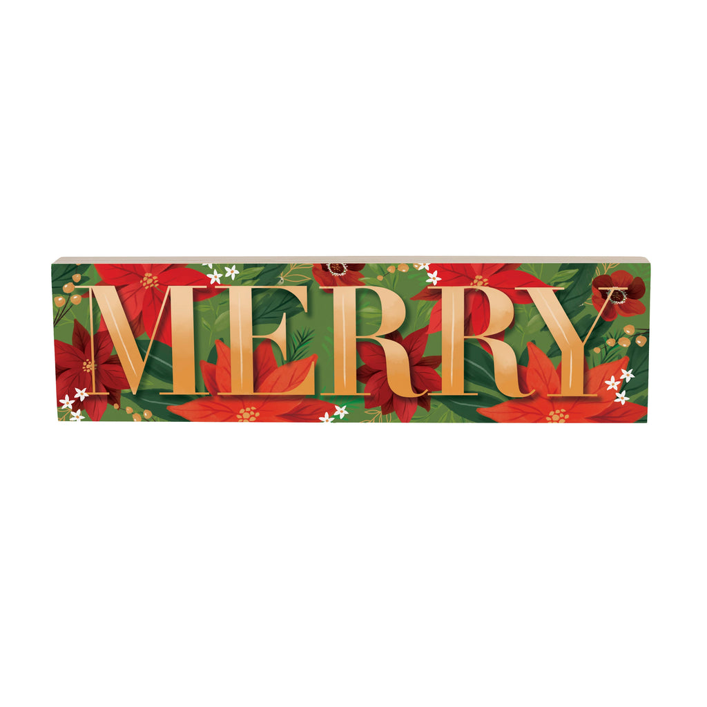 “Merry” Poinsettia Mantle Sign – 18x5” Wooden Christmas Decoration for Festive Home Décor