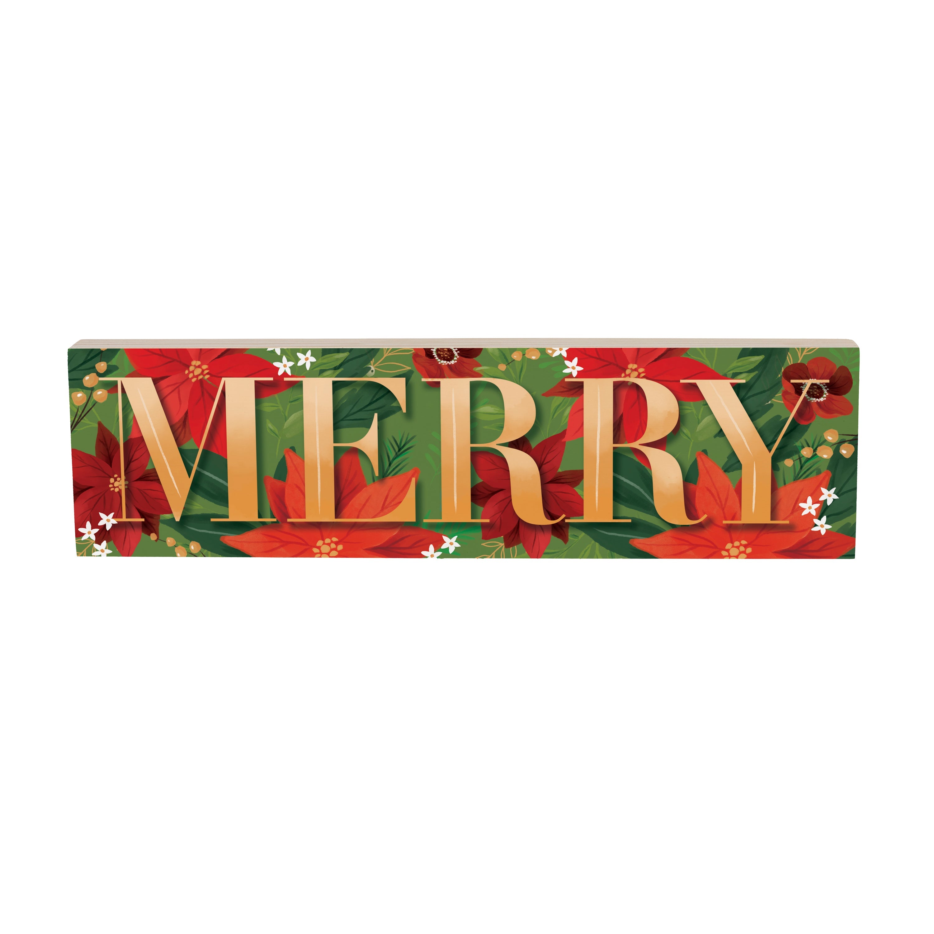 “Merry” Poinsettia Mantle Sign – 18x5” Wooden Christmas Decoration for Festive Home Décor