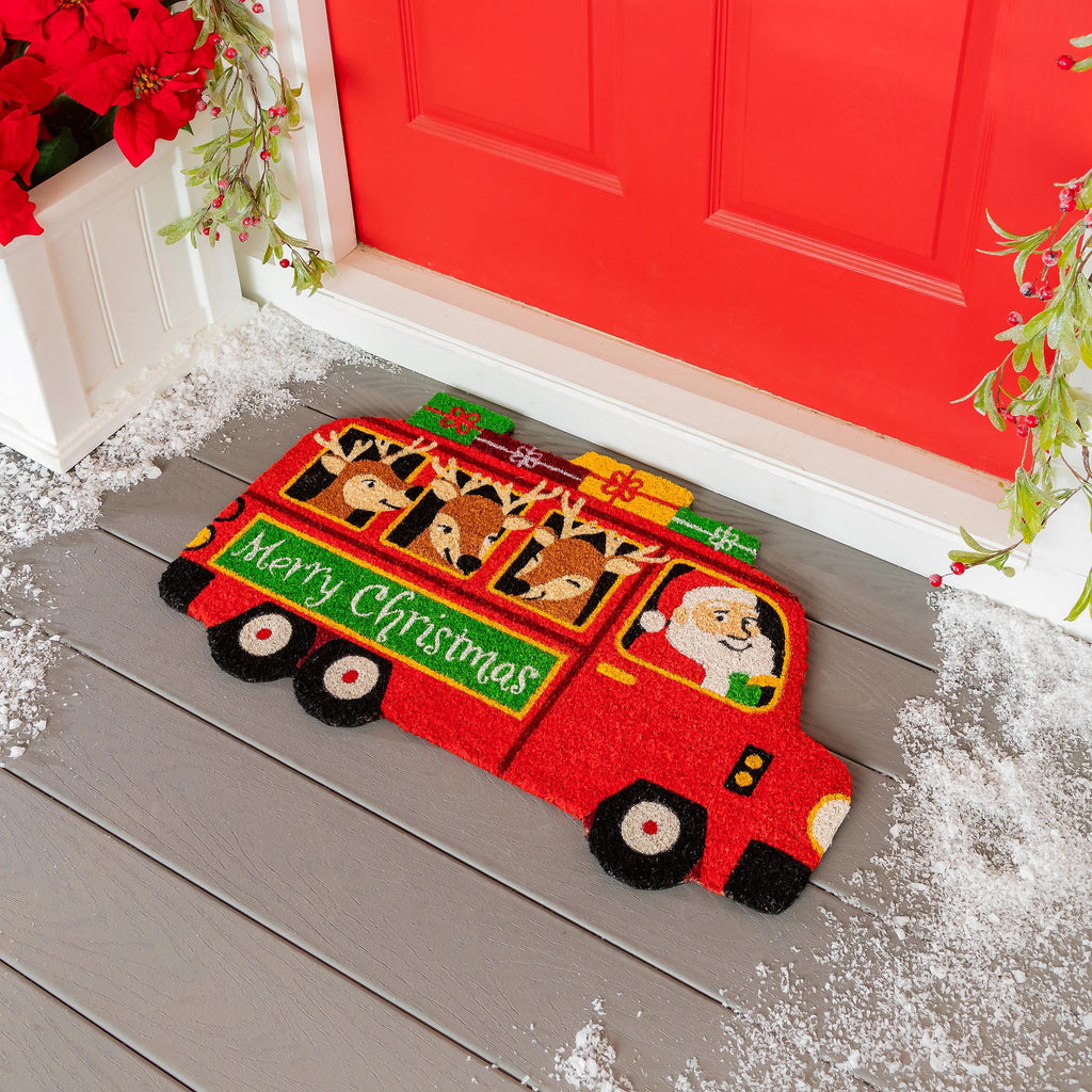Christmas Bus-Shaped Door Mat – Festive Holiday Rug for Home Décor & Entryways