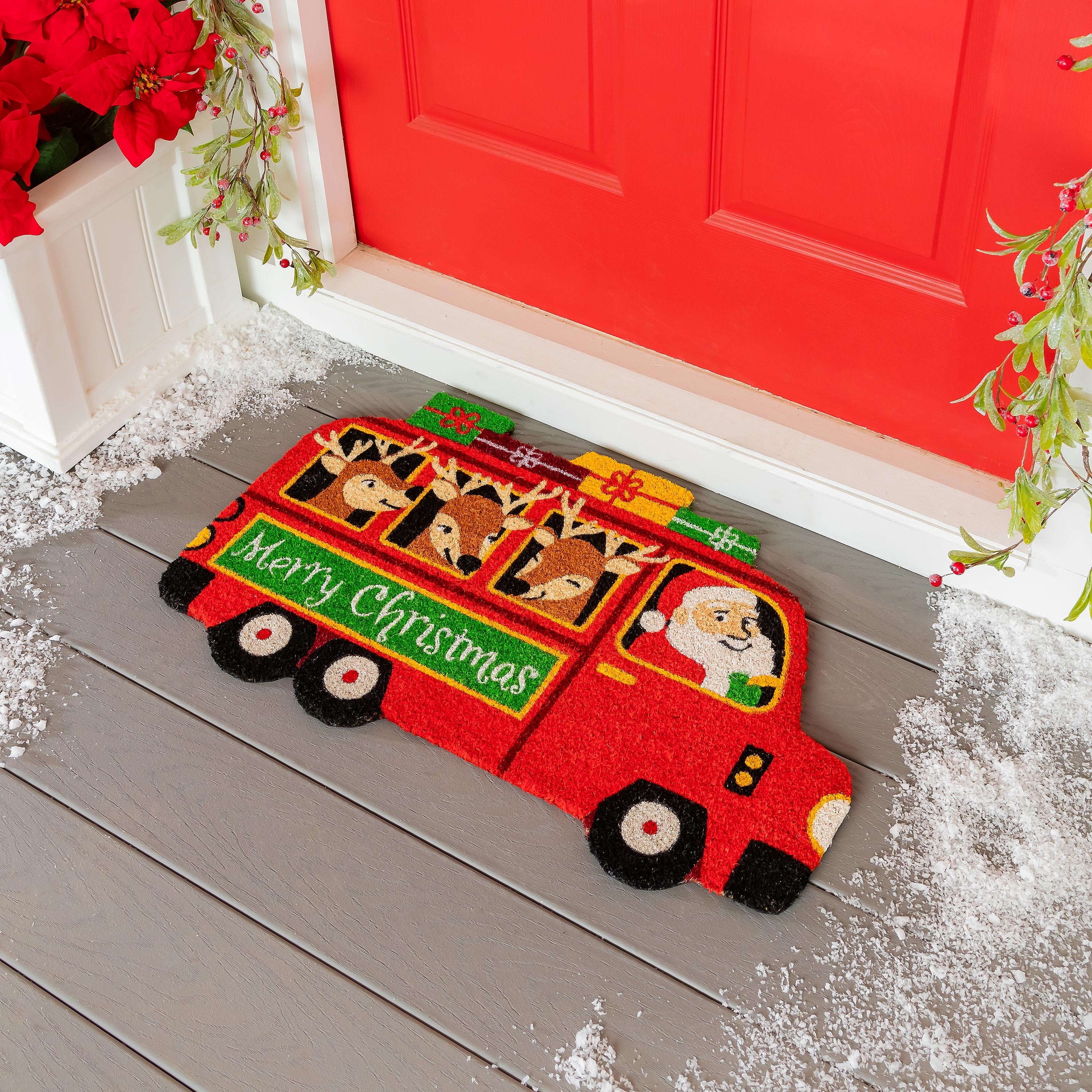 Christmas Bus-Shaped Door Mat – Festive Holiday Rug for Home Décor & Entryways