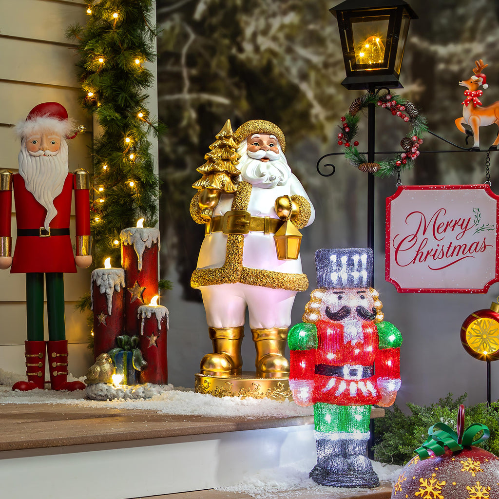32" Gold Resin Santa Garden Christmas Statue – Joyful Traditions Christmas Decoration for Indoor & Outdoor Displays