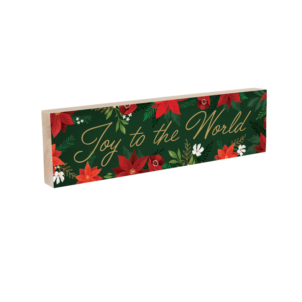 “Joy to the World” Poinsettia Mantle Sign – 18"x 5" Wooden Christmas Decoration for Festive Holiday Décor