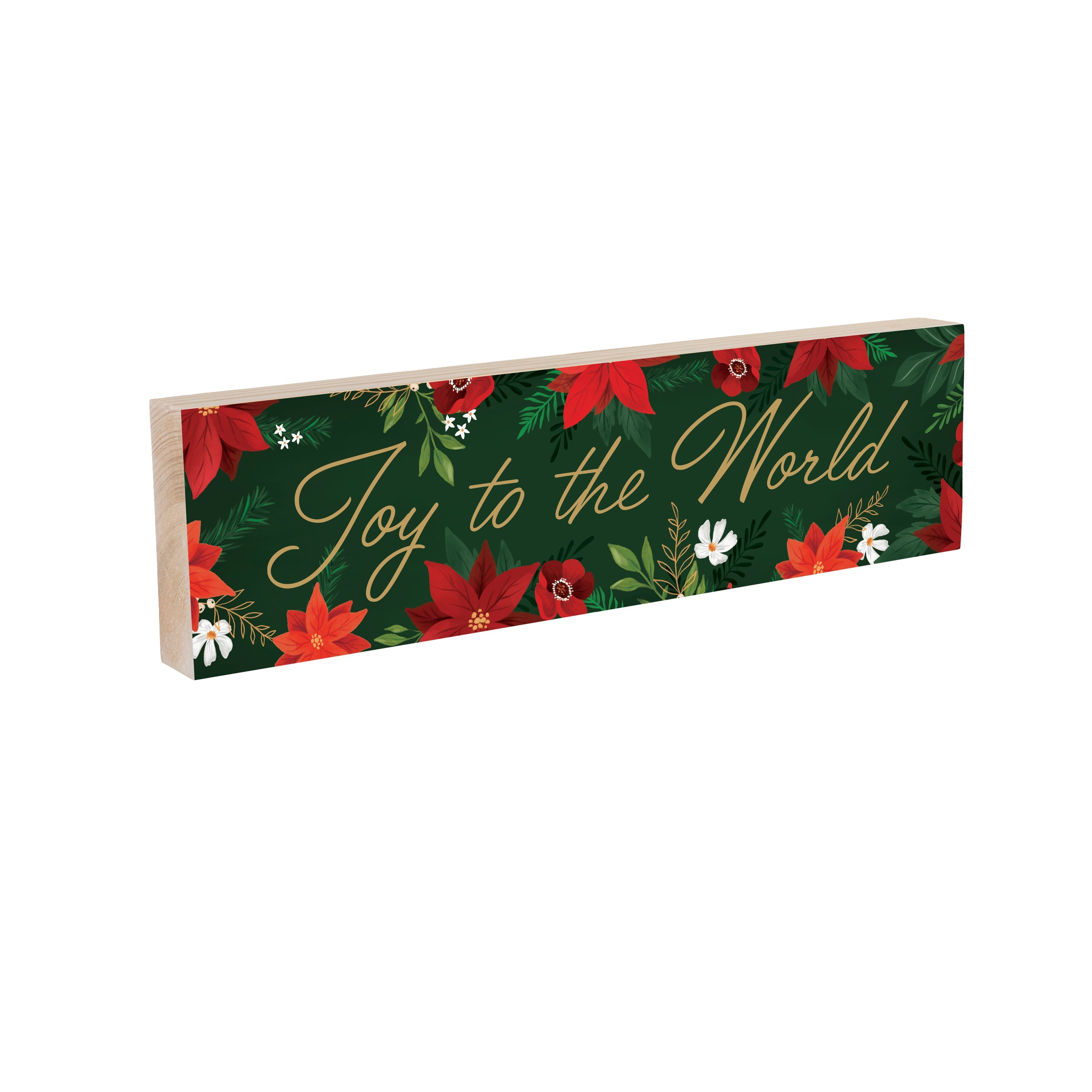 “Joy to the World” Poinsettia Mantle Sign – 18"x 5" Wooden Christmas Decoration for Festive Holiday Décor