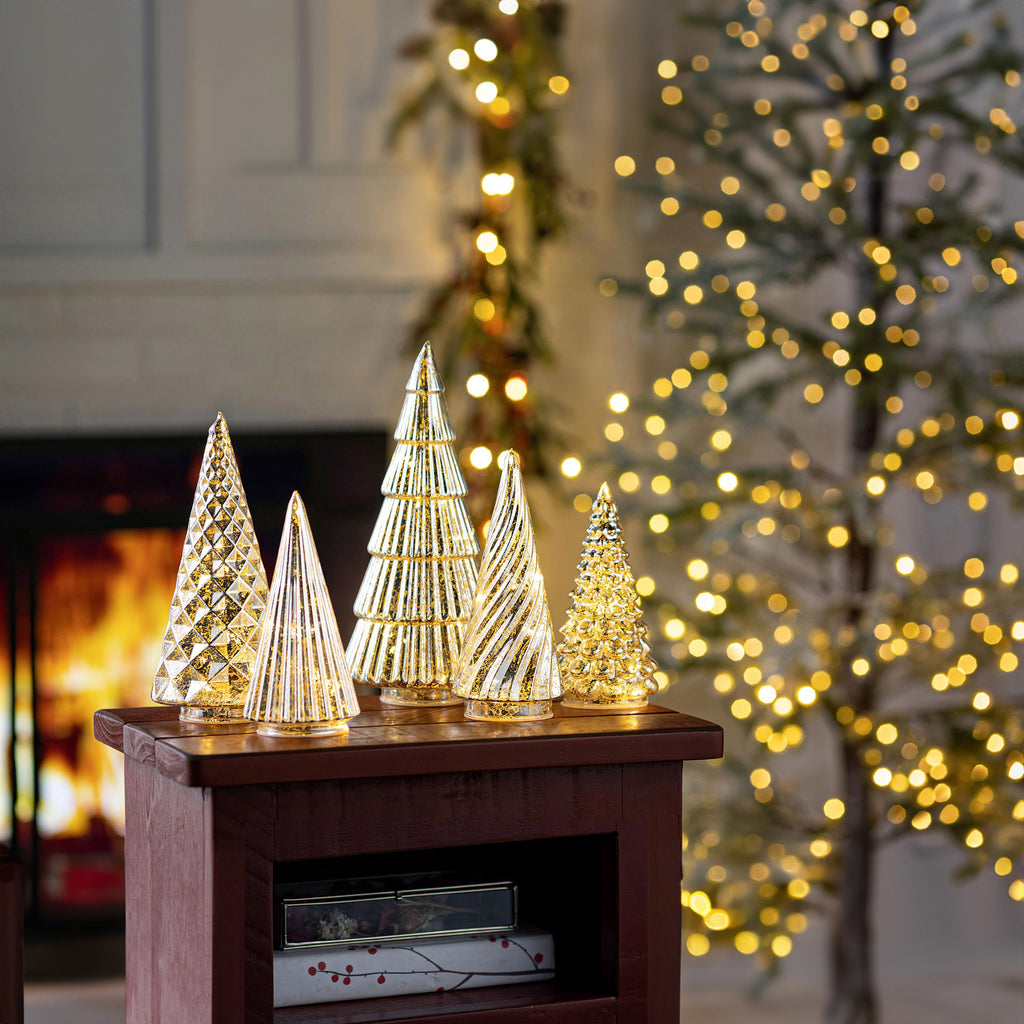 Set of 5 Glass Christmas Tree Lights – LED Holiday Table Decorations for Warm Festive Ambiance