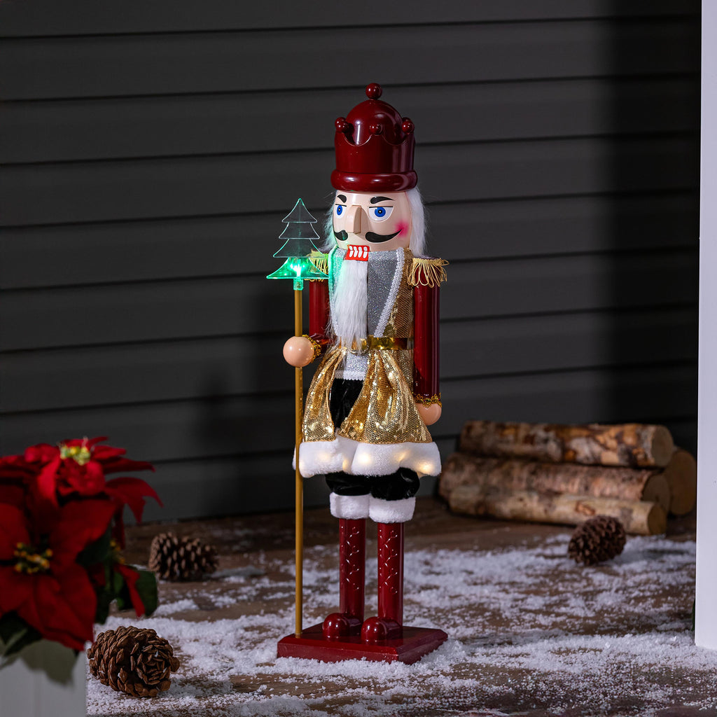 31" LED Musical Nutcracker Garden Christmas Statue – Joyful Traditions Lighted Christmas Yard Decoration