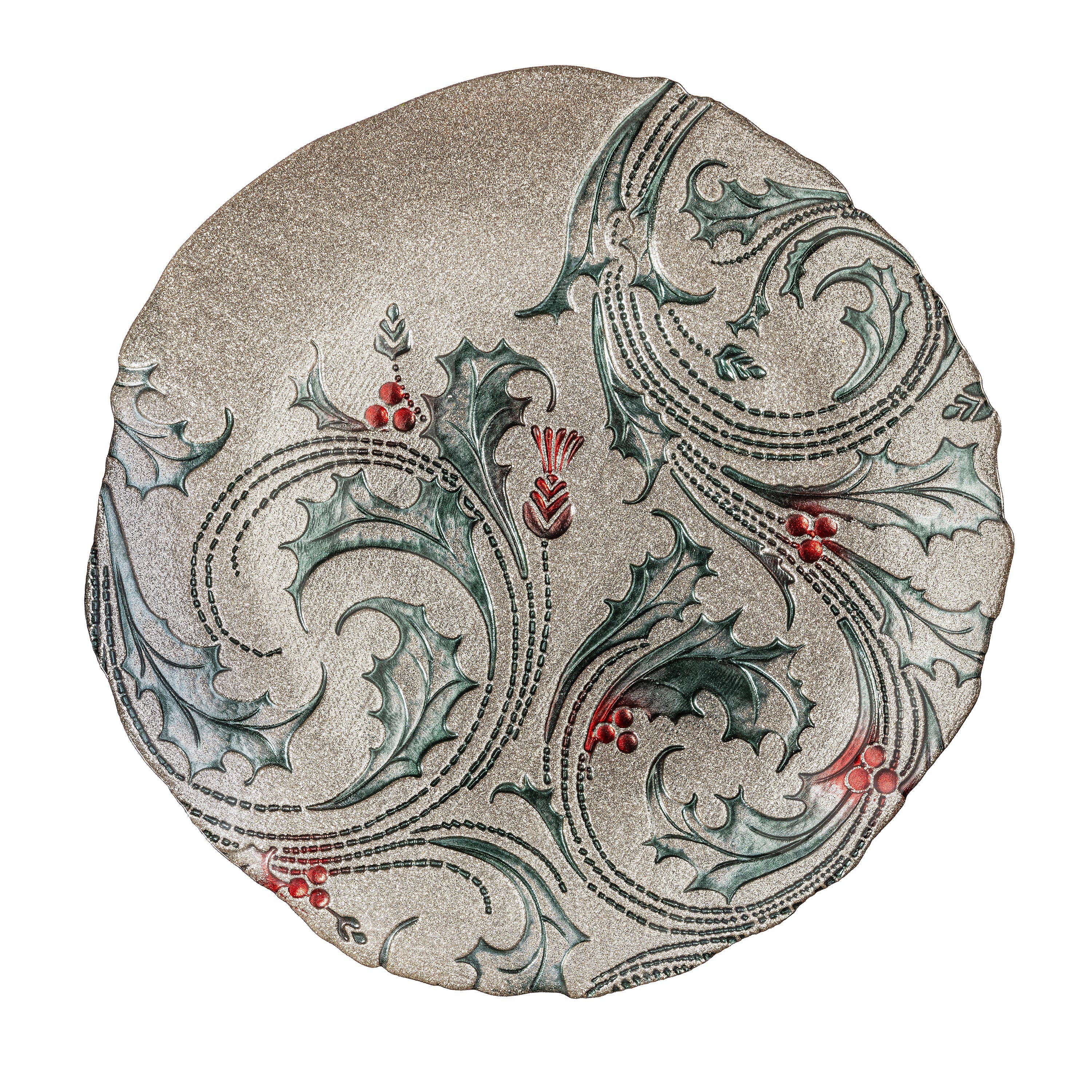 12.5" Joyful Traditions Holly Glass  Christmas Serving Plate – Elegant Christmas Tableware for Holiday Entertaining