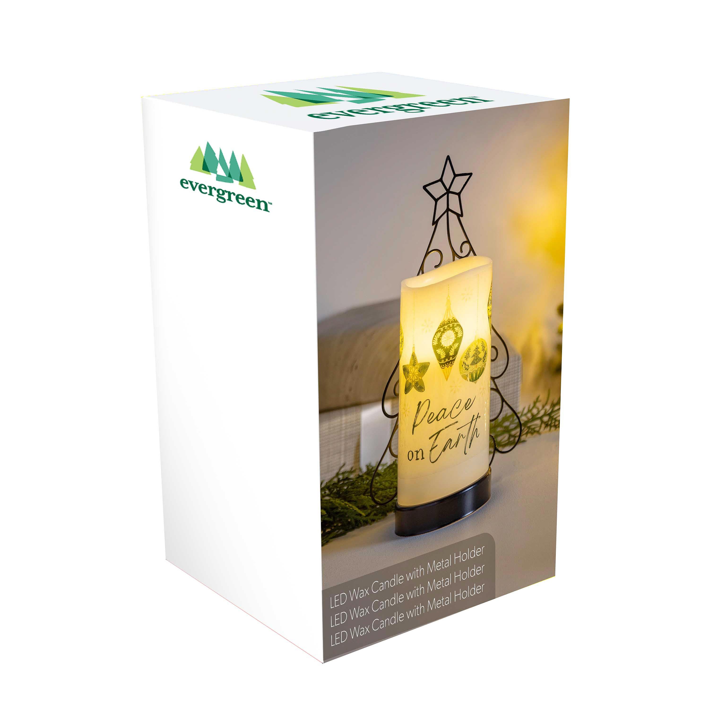 Green LED Candle with Metal Holder – Realistic Wax Flame Effect Christmas Table Decoration