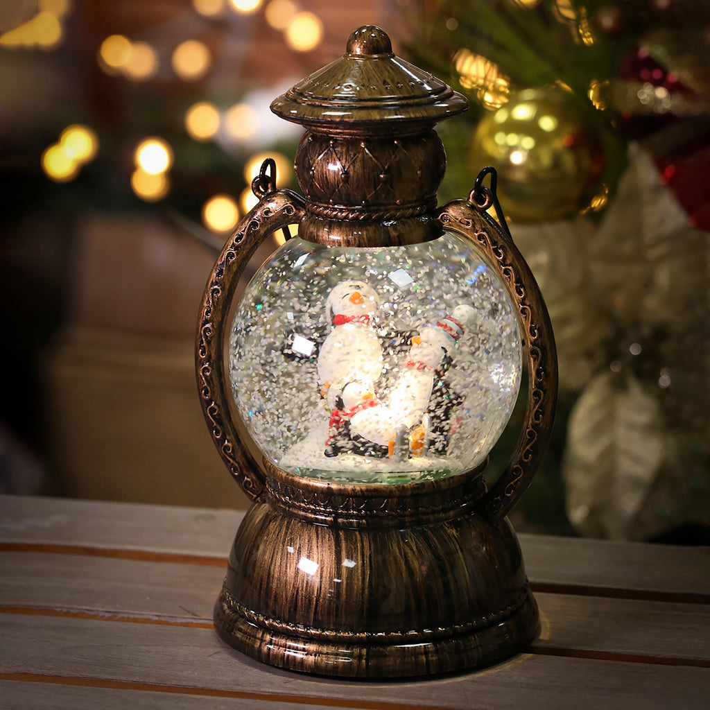 LED Christmas Water Lantern – Musical Lighted Snow Globe Lantern with Festive Scene and Swirling Water