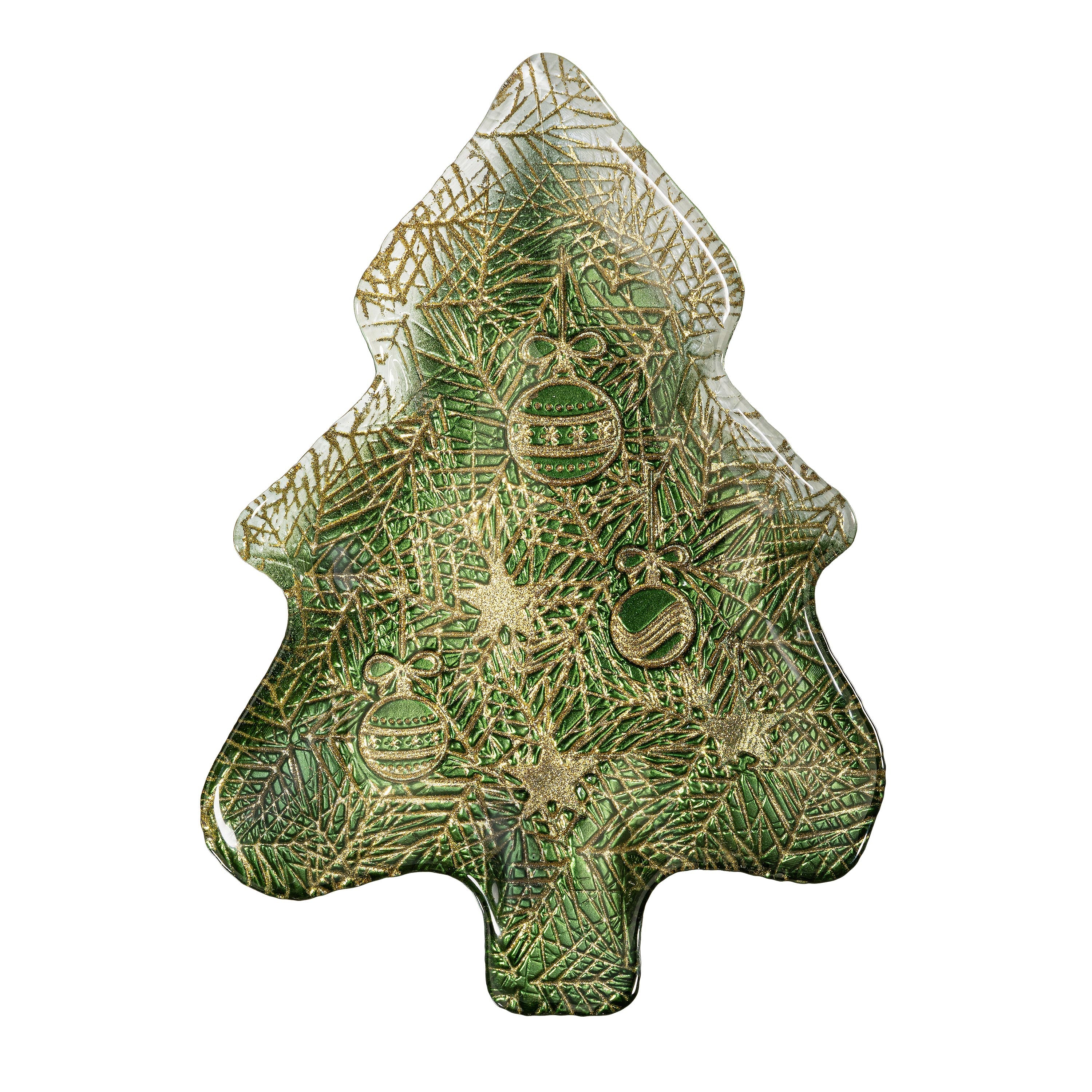 8.5"x 12" Green Glass Christmas Tree Serving Tray – Festive Holiday Tableware & Decorative Plate