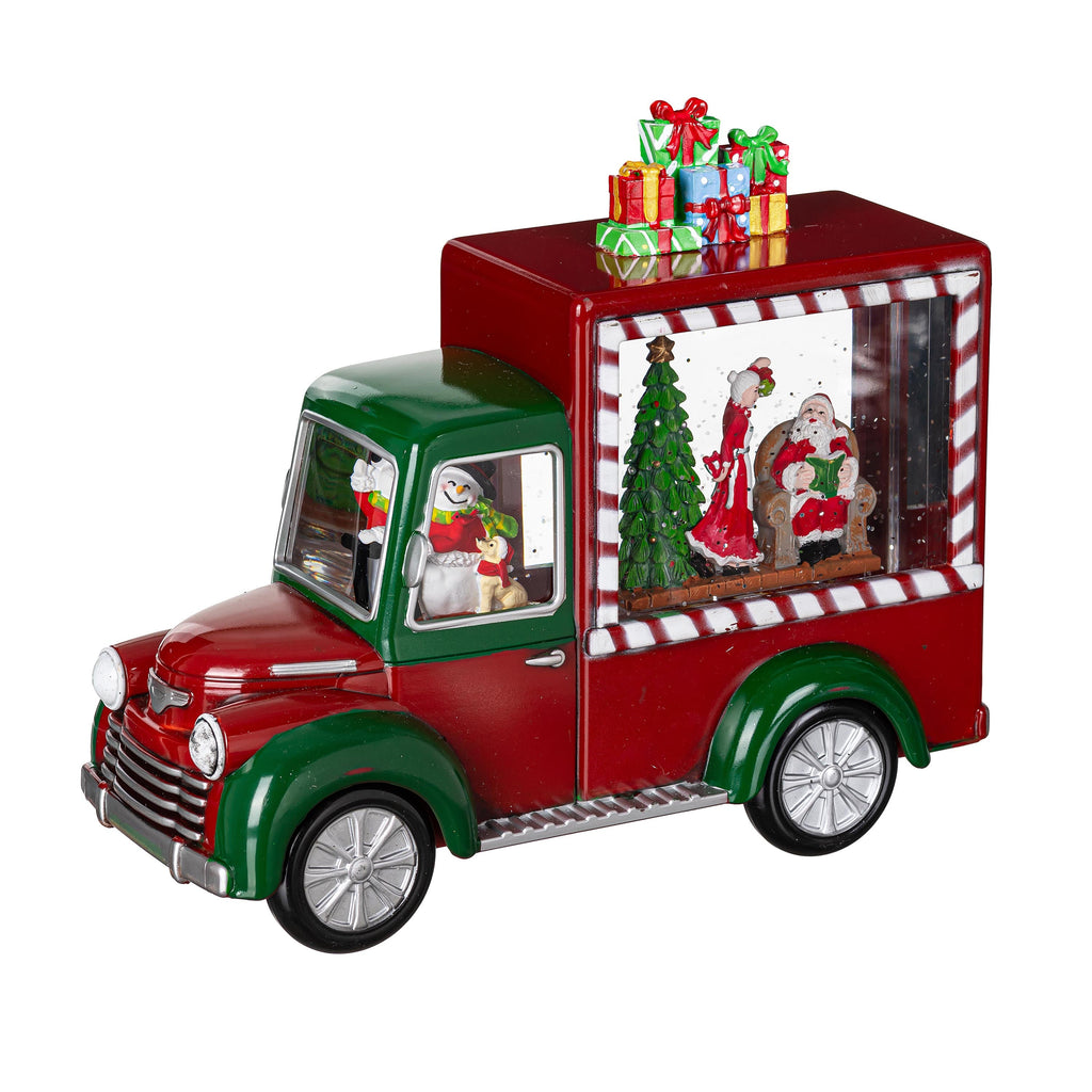 9.5" LED Santa & Mrs. Claus Water Lantern – Lighted Christmas Truck Table Decoration