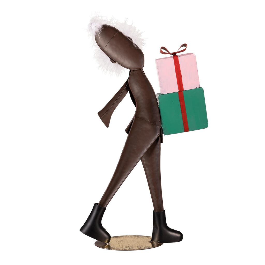 20" Metal Santa Garden Christmas Statue – Christmas Yard Decoration with Gift Delivery Design