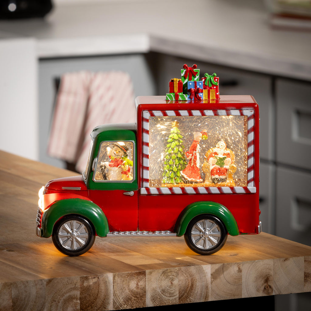 9.5" LED Santa & Mrs. Claus Water Lantern – Lighted Christmas Truck Table Decoration