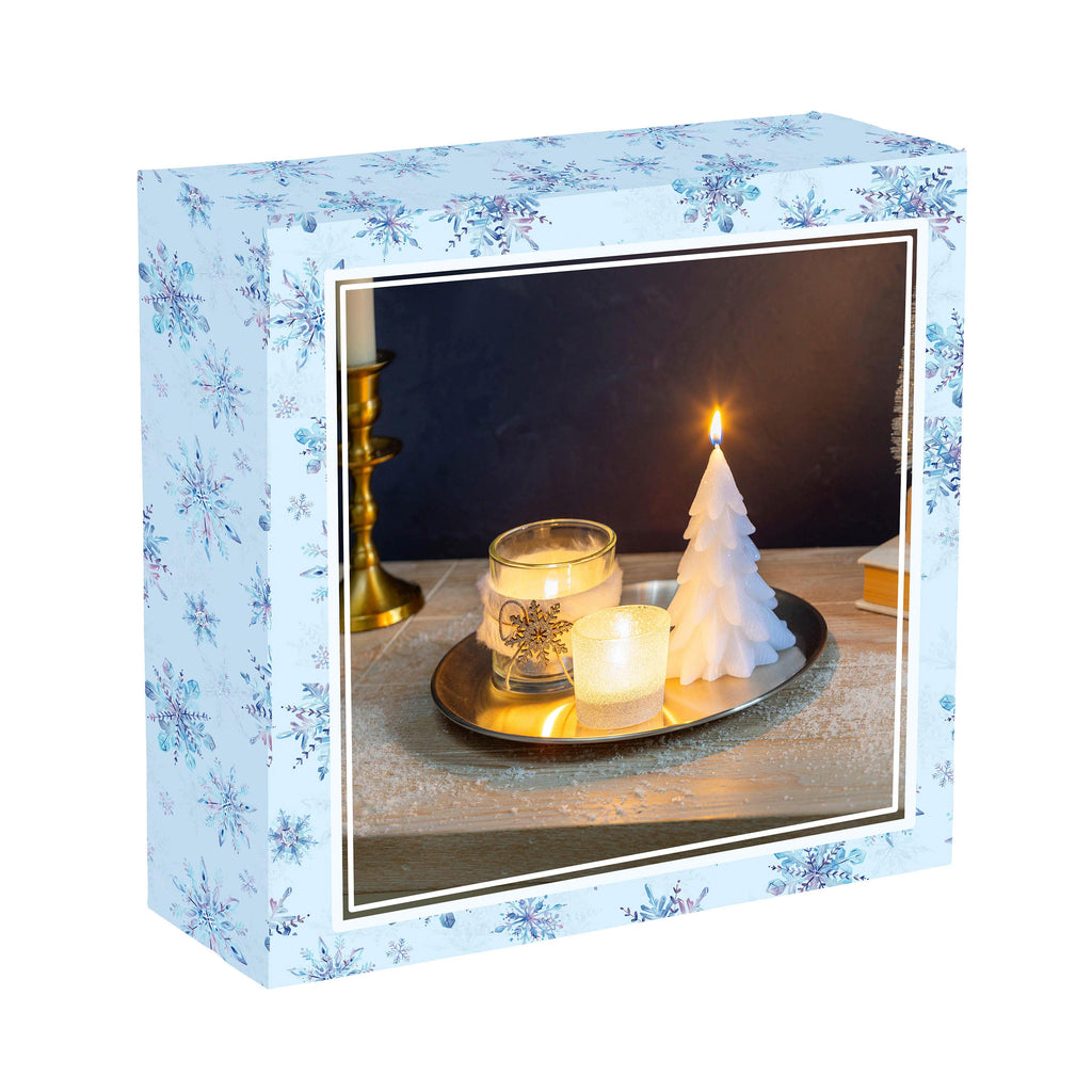 Winter White Candle Set – Elegant Holiday Table Décor with Accessories for a Radiant Seasonal Display