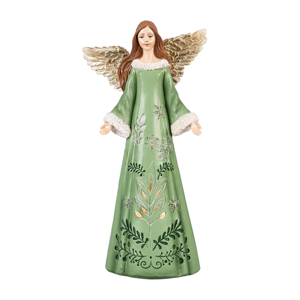 12" Resin Angel Garden Christmas Statue – Shades of Green Christmas Decoration for Indoor & Outdoor Displays
