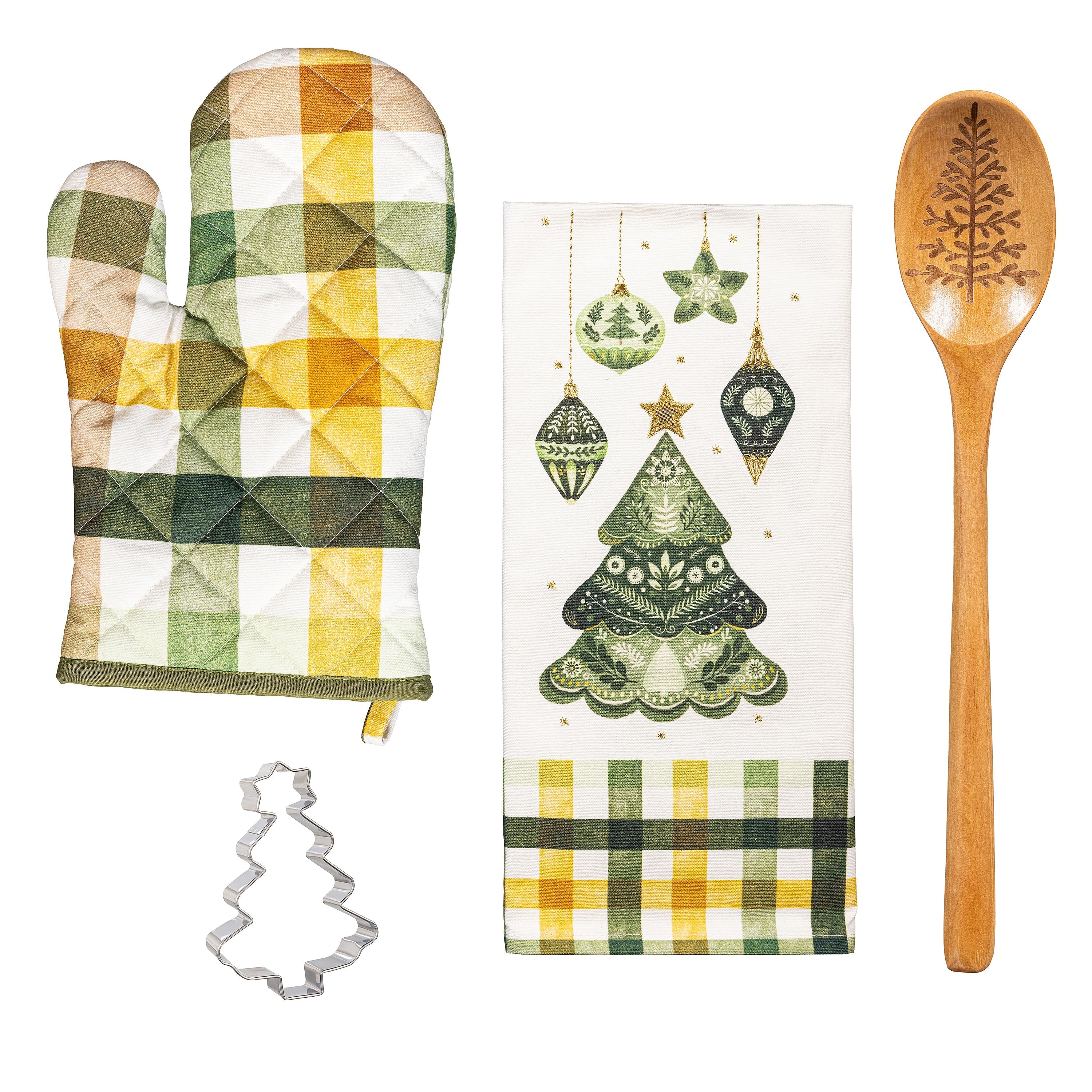 Shades of Green Oven MItts Kitchen Baking Set – Festive Holiday Baking Accessories & Gift Collection