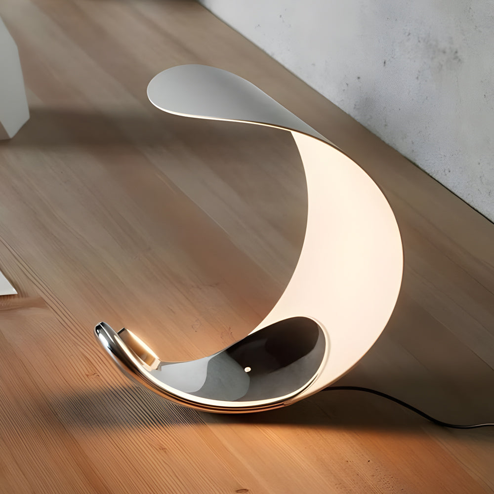 LumiMoon LED Table Lamp – Curved Moon-Shaped Aluminum Light with Touch Dimming