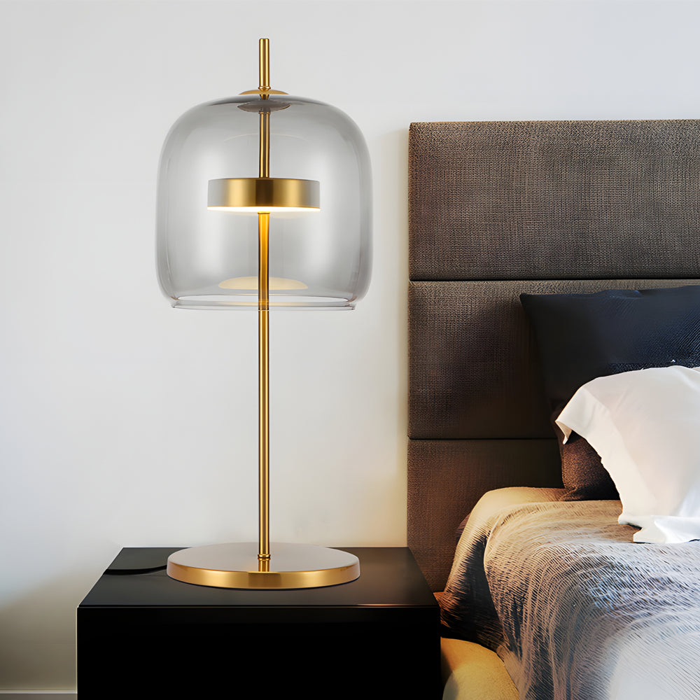 LumiLux Smoked Glass Table Lamp – Elegant Warm Lighting for Bedroom & Home Décor