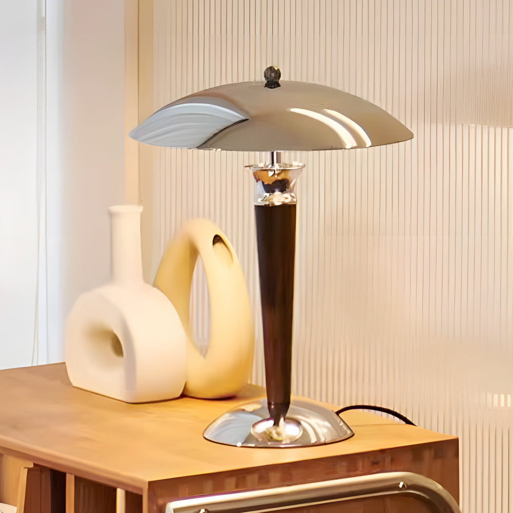 Paquebot Vintage Mushroom Lamp – Chrome and Wood Table Light with 3-Level Dimming
