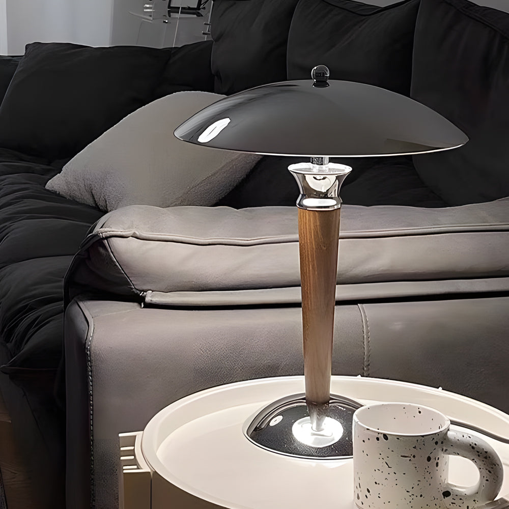 Paquebot Vintage Mushroom Lamp – Chrome and Wood Table Light with 3-Level Dimming
