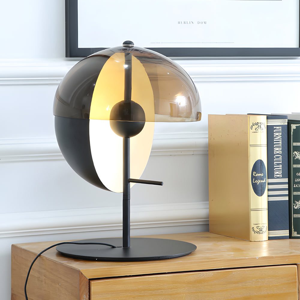 Theia Table Lamp – Elegant Smoked Glass Light with Unique Vertical Hemisphere Design