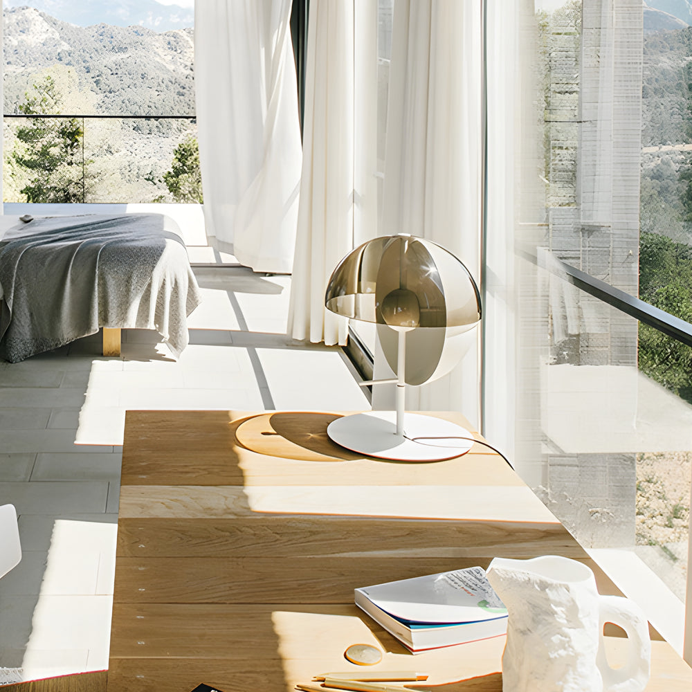 Theia Table Lamp – Elegant Smoked Glass Light with Unique Vertical Hemisphere Design