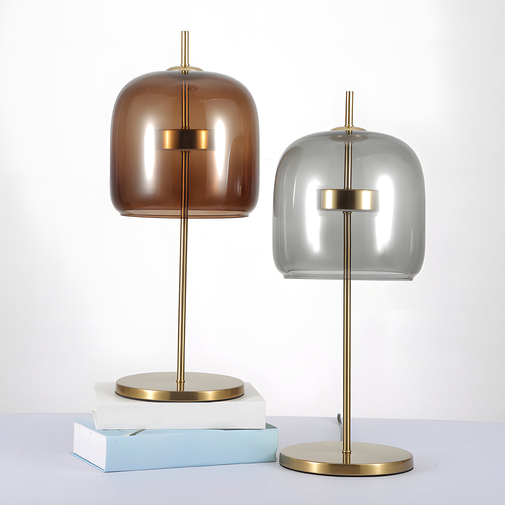 LumiLux Smoked Glass Table Lamp – Elegant Warm Lighting for Bedroom & Home Décor