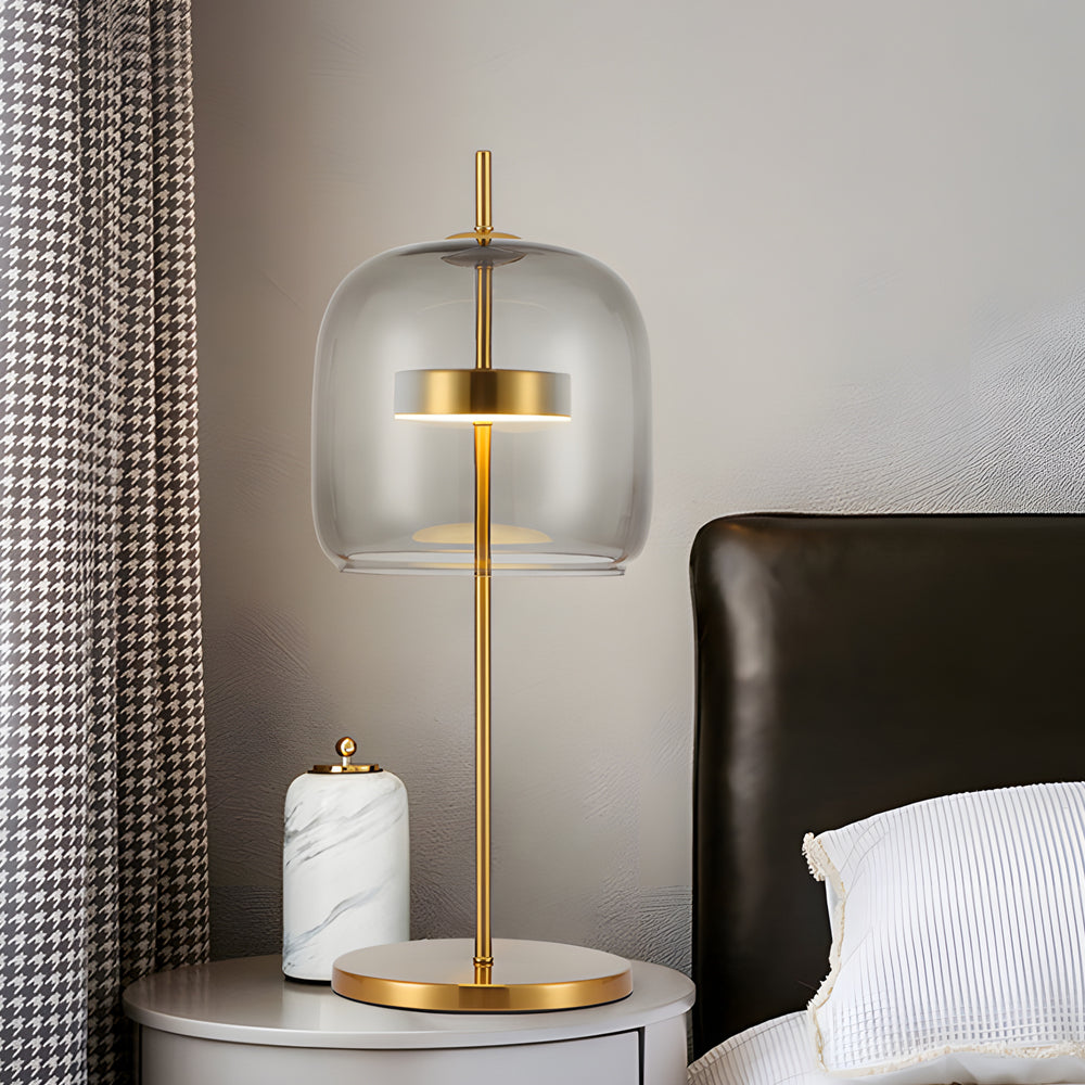 LumiLux Smoked Glass Table Lamp – Elegant Warm Lighting for Bedroom & Home Décor