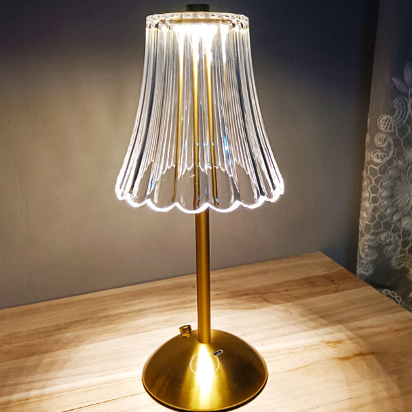 Retro Cylindrical Crystal LED Table Lamp – Rechargeable Touch Sensor Bedside Light with Wave Design for Bedroom Decor