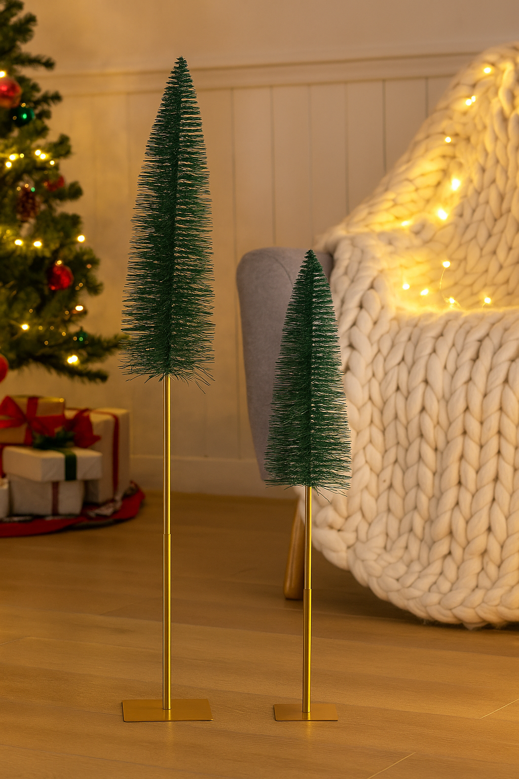 Set of Glitter Bottle Brush Christmas Trees – Sparkling Holiday Tabletop Decorations