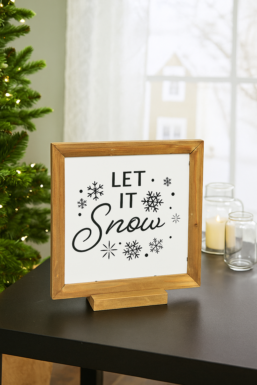 Set of 3 Wooden Christmas Signs – “Merry Christmas,” “Peace on Earth,” and “Let It Snow” Holiday Decorations