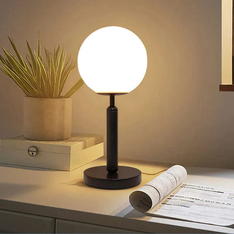 GlowSphere – Brass LED Glass Ball Table Lamp for Stylish Ambient Lighting
