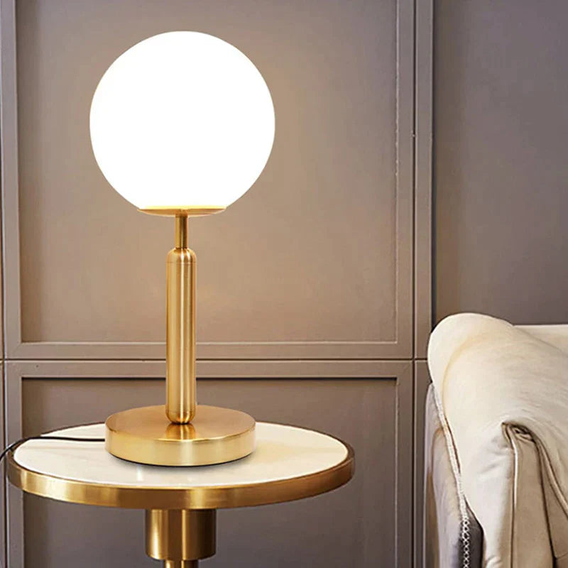 GlowSphere – Brass LED Glass Ball Table Lamp for Stylish Ambient Lighting