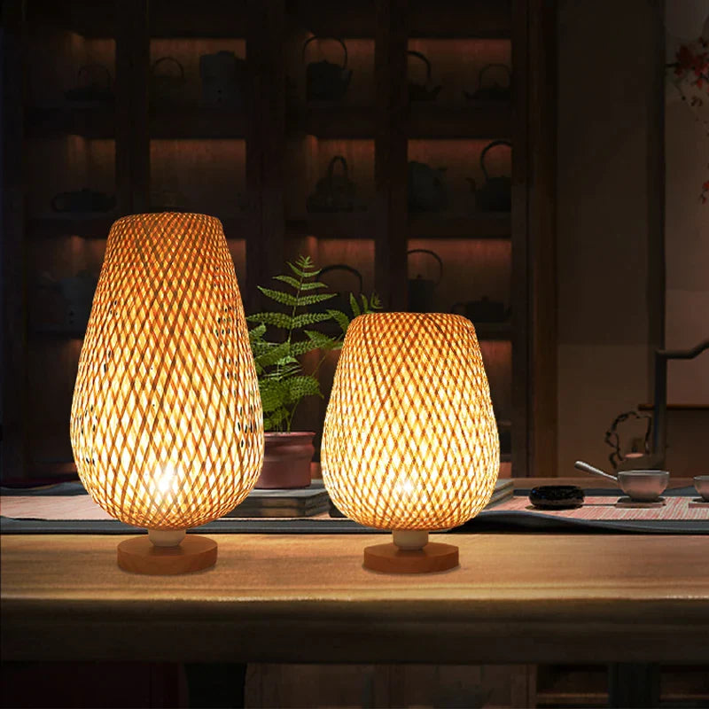 RetroBambooCraft Vintage Bamboo Table Lamp – Charming Handmade Lighting for Natural Elegance