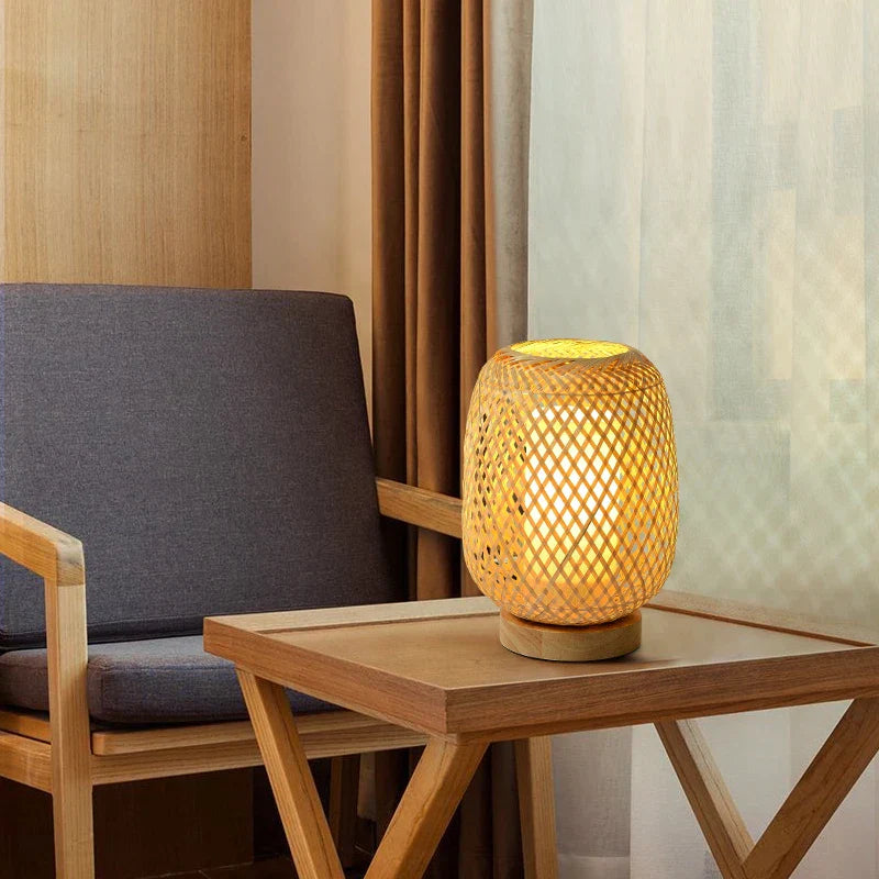 RetroBambooCraft Vintage Bamboo Table Lamp – Charming Handmade Lighting for Natural Elegance