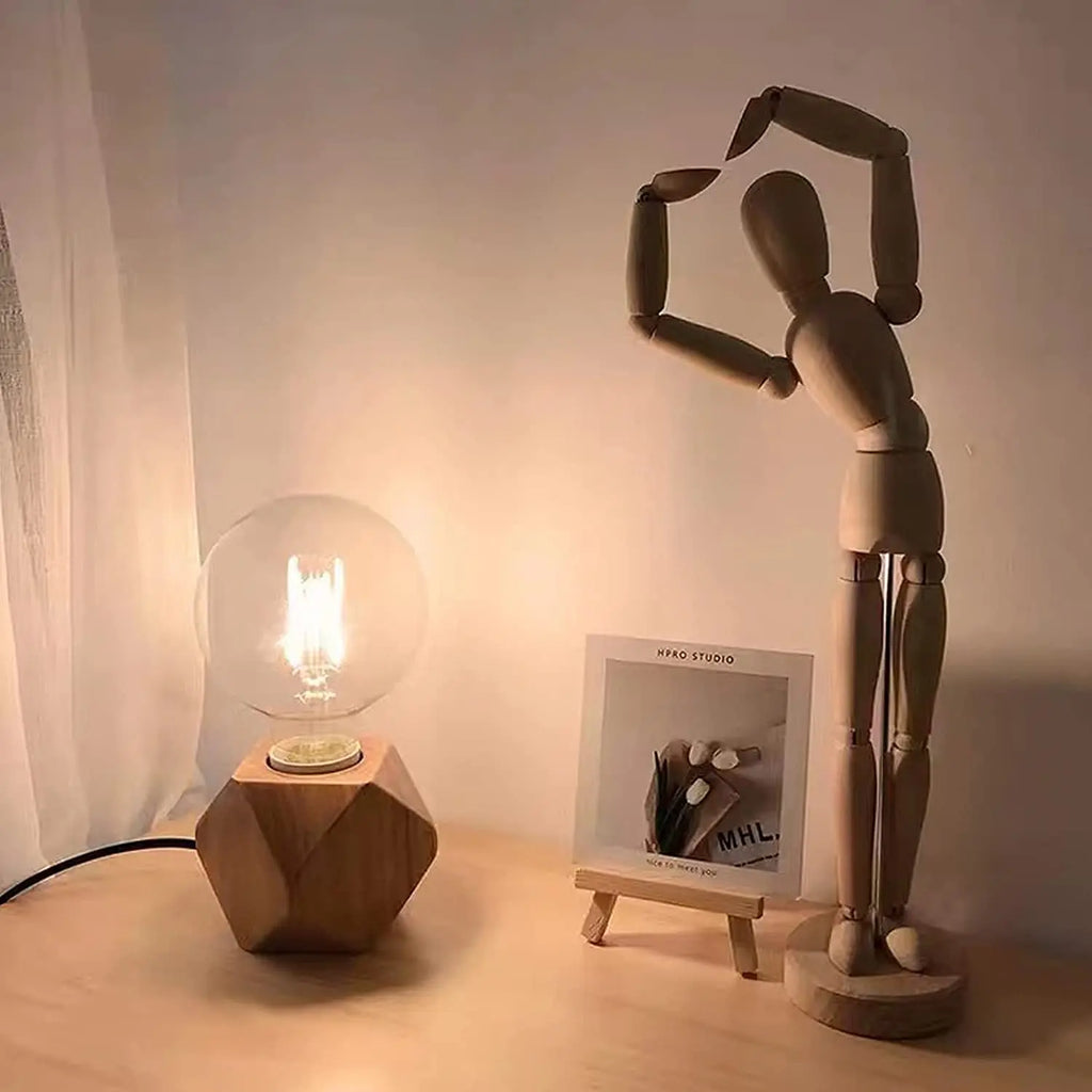 WoodWhimsy – Retro Wooden Decorative Table Lamp for a Warm & Cozy Ambiance