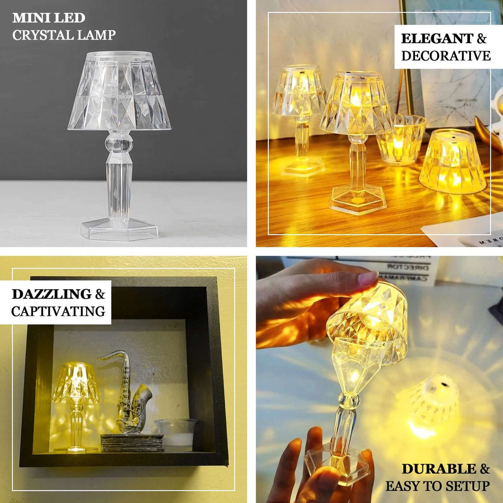 6-Pack Elegant Crystal Acrylic LED Lamps – Warm White Night Lights for Stylish Home Decor, 4.5" Decorative Table Lamps